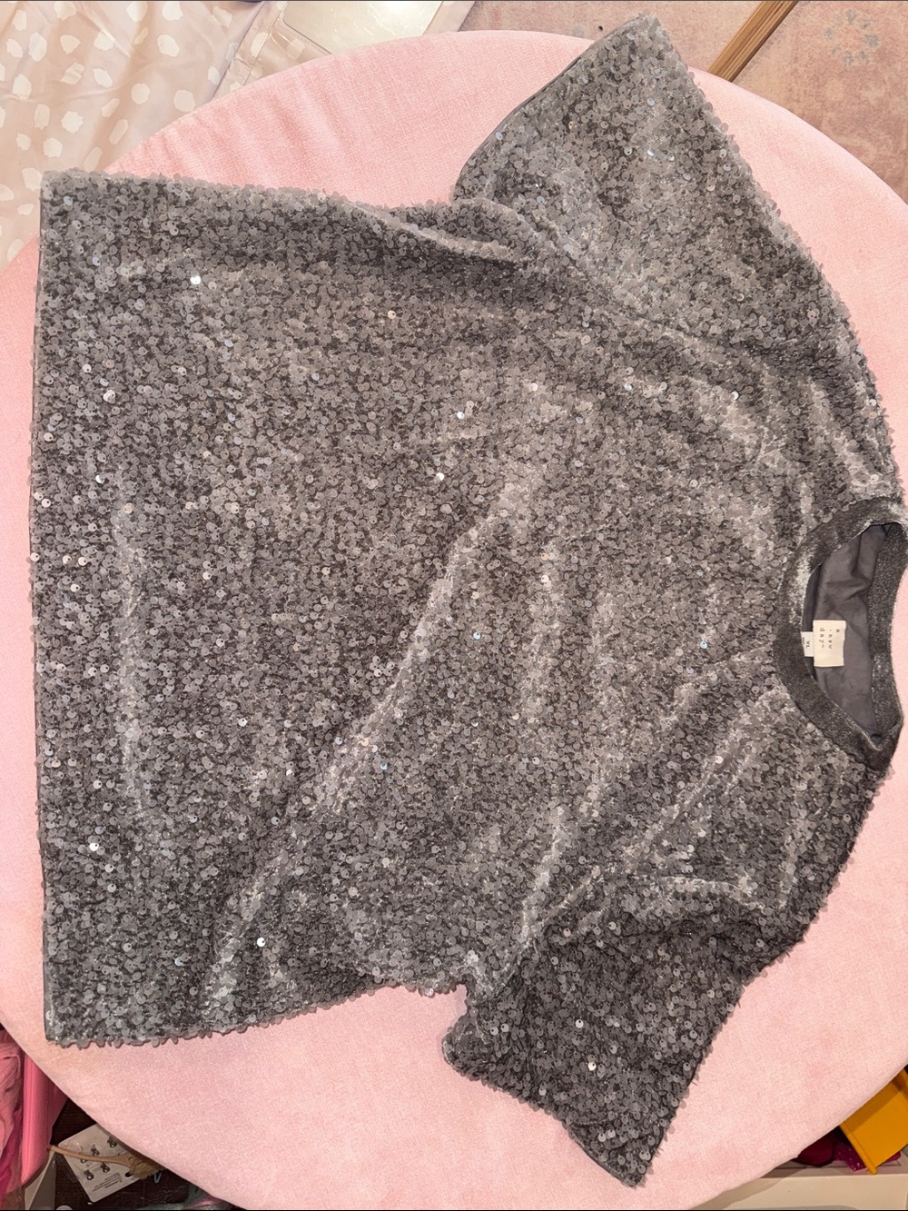 a new day silver short sleeve top with Sequin Detail